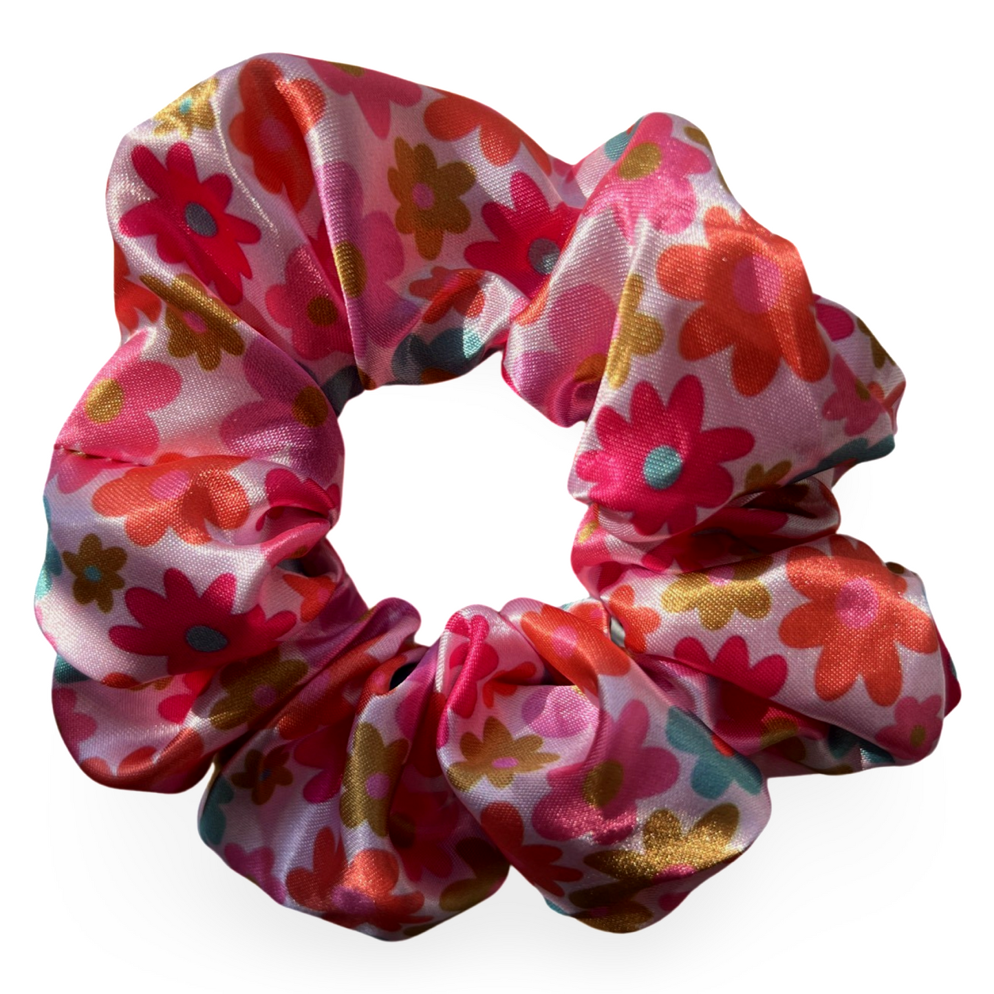 retro pink floral scrunchie